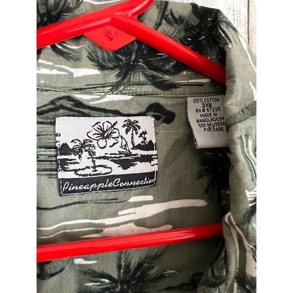 Pineapple Connection Green Island Palm tree Men Button Up Short Sleeve Shirt 2X - Picture 6 of 8